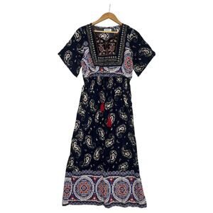 Anthropologie Kindred Dress Womens Medium Blue Boho Paisley Maxi Embroidered